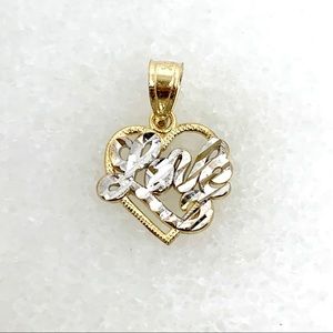 10K White & Yellow Gold Heart Love Pendant .41g - New, great gift